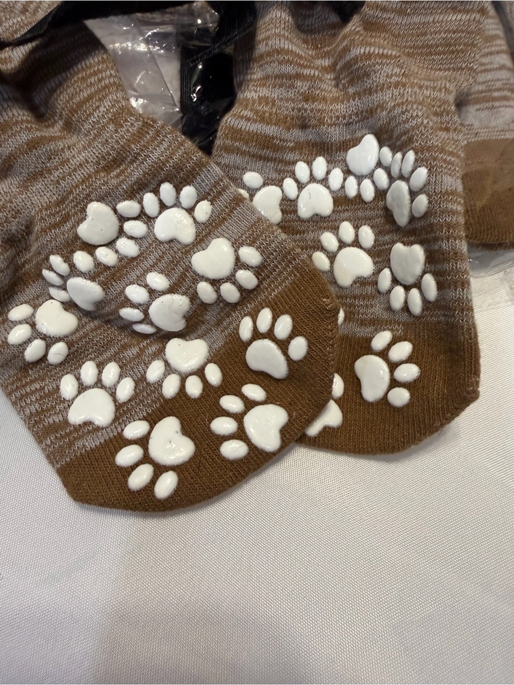 Brown Dog Grip Socks w Paw Prints size XL with hook & loop fasteners XL 2 pair